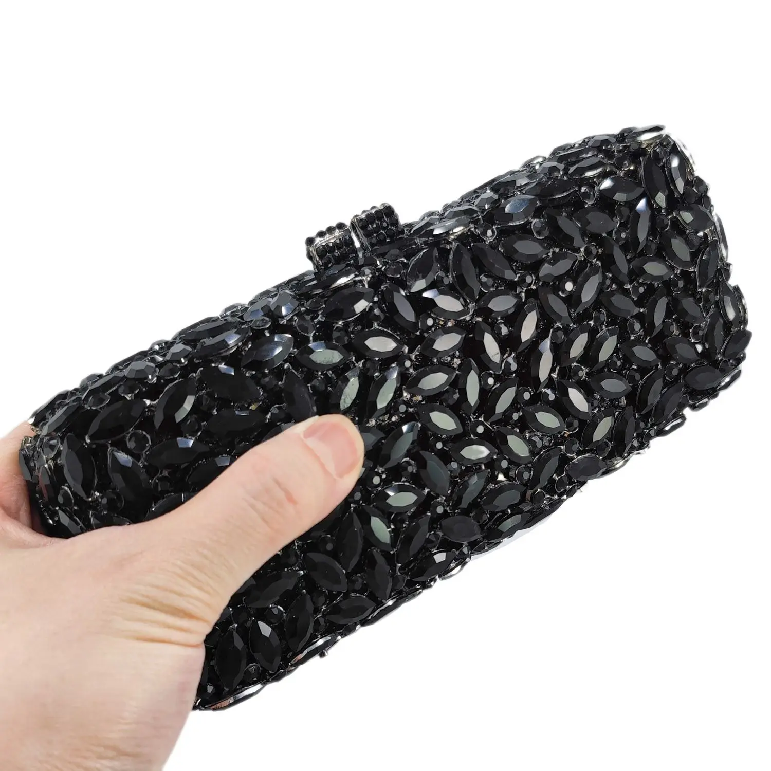 Boutique De FGG Luxury Women Black Crystal Clutch Evening Bags Wedding Bride Rhinestone Clutch Bag Party Dinner Diamond Handbags