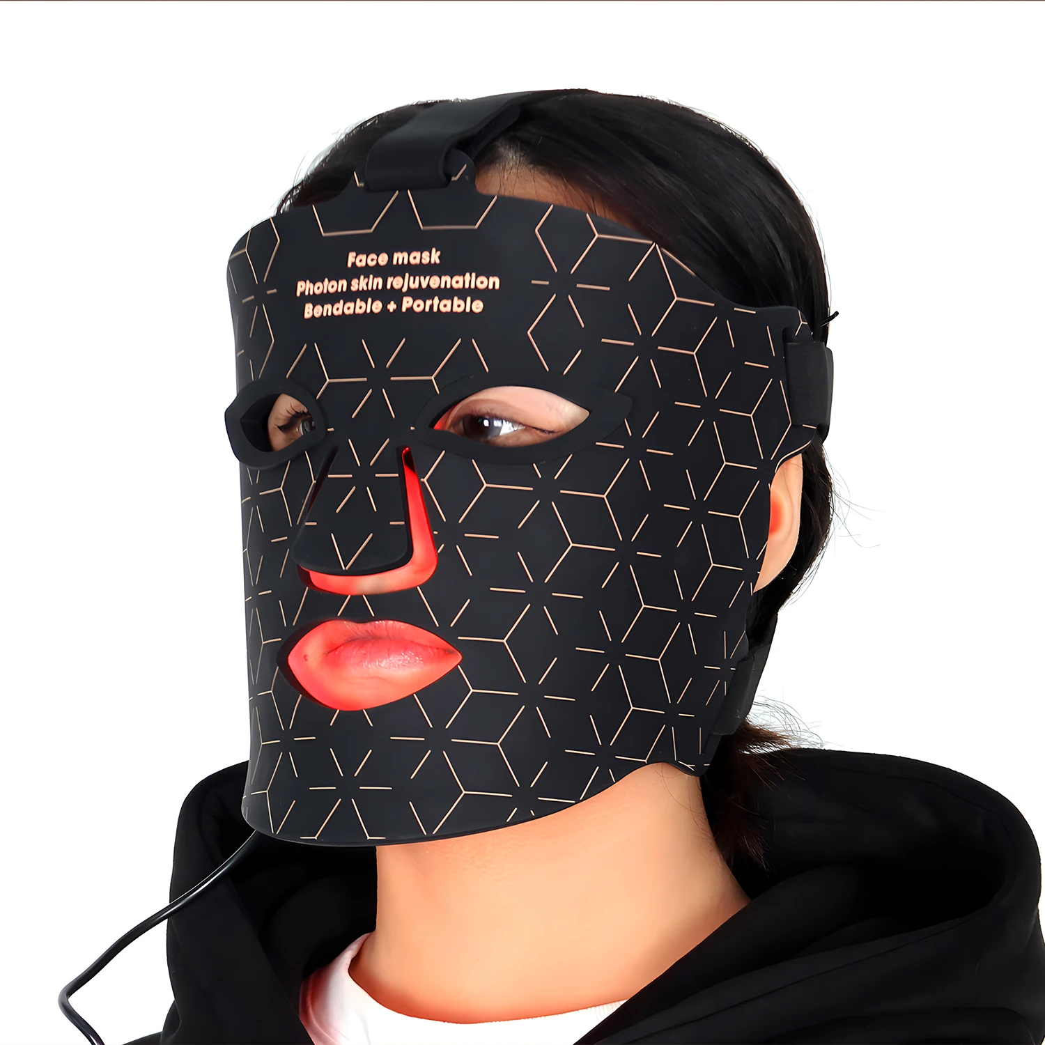 Masque de thérapie à la lumière rouge, masque facial en silicone, soins de la peau à la maison avec coussin de protection des yeux pour les déformations anti-âge