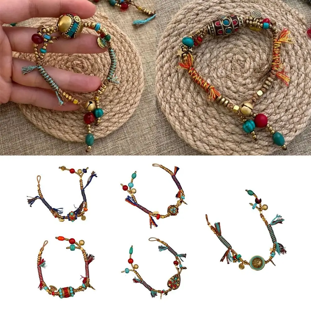 النمط القديم قابل للتعديل المنسوجة اليد حبل النحاس الرجعية العرقية نمط سوار البوهيمي اليد خرز للمجوهرات مضفر سوار الفتيات