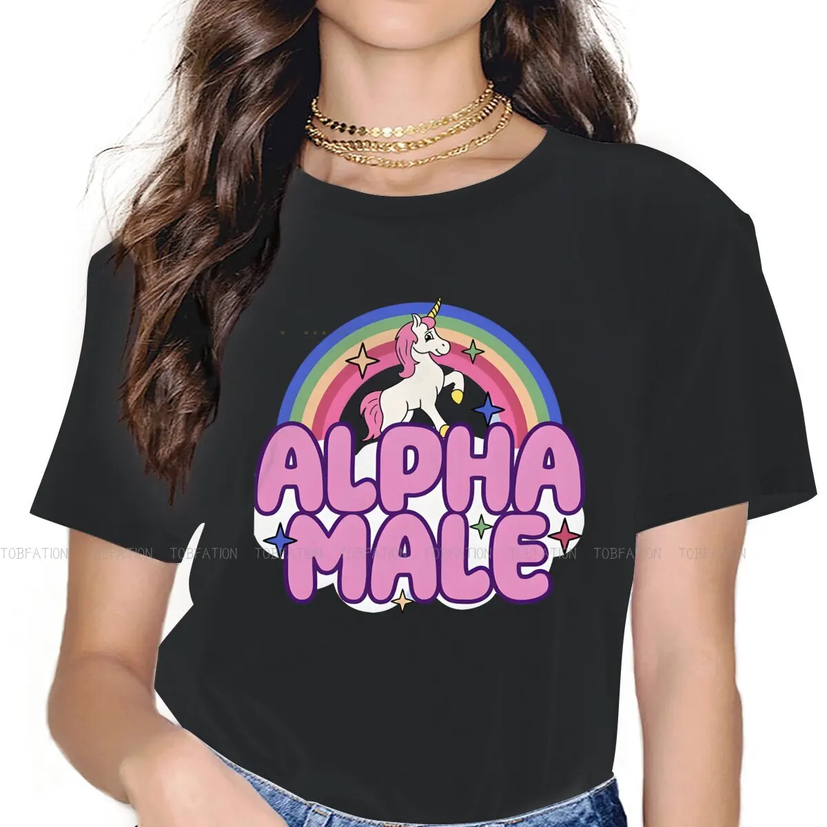 Alpha Male O Collar TShirt Cute Unicorn Cartoon Fabric Classic T Shirt Woman Clothes 5XL Fluffy