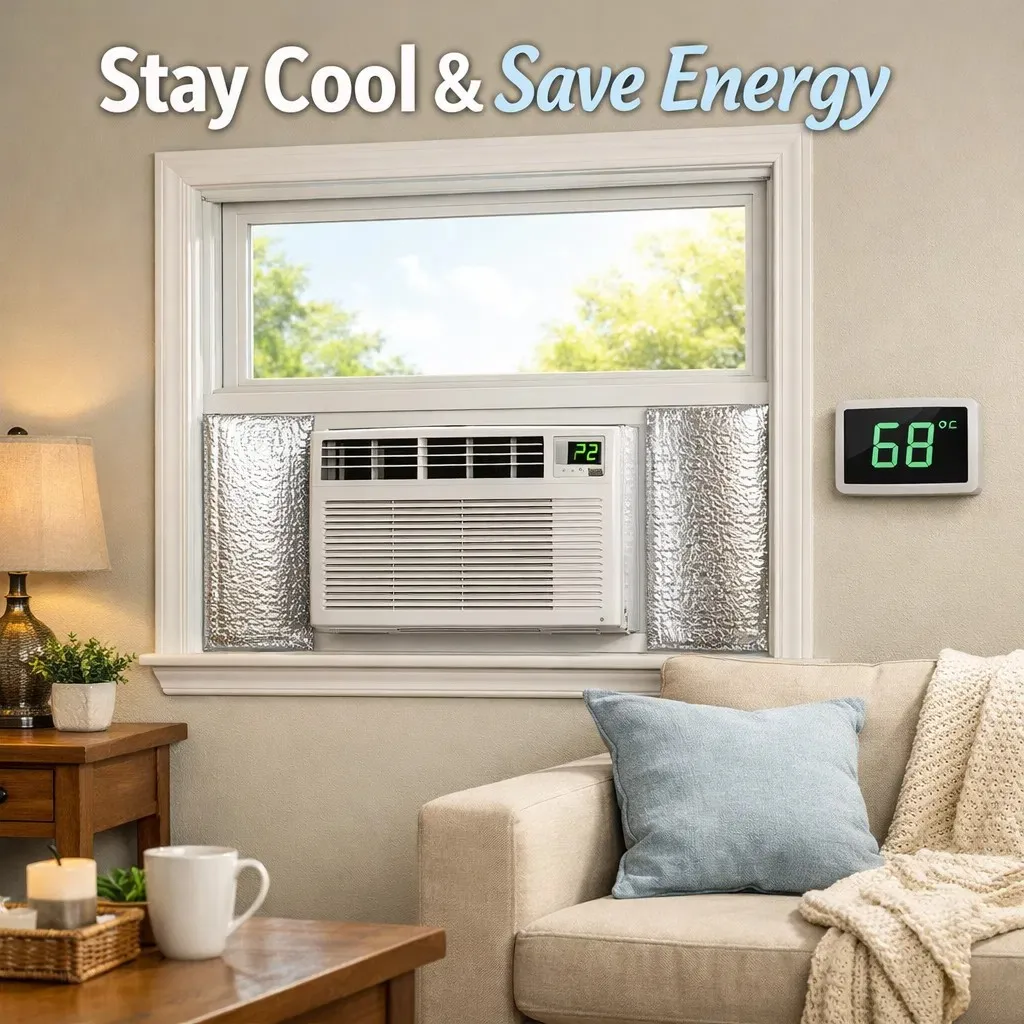 Window AC Insulation Kit Foam Panels With Metal Foil Sealing Strips For Air Conditioner Blocks Cold And Heat Leaks