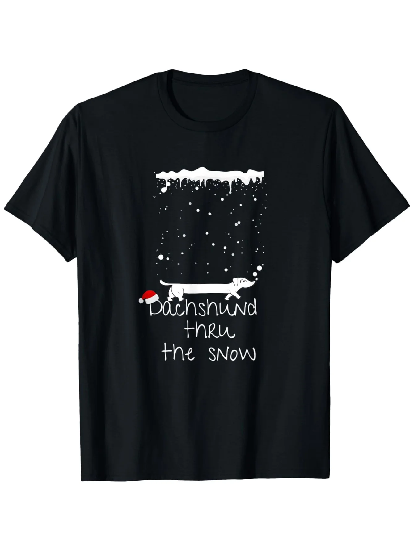 

Мужская черная рождественская футболка с таксой, футболка из 100% хлопка со снежной сценой и шляпой Санты