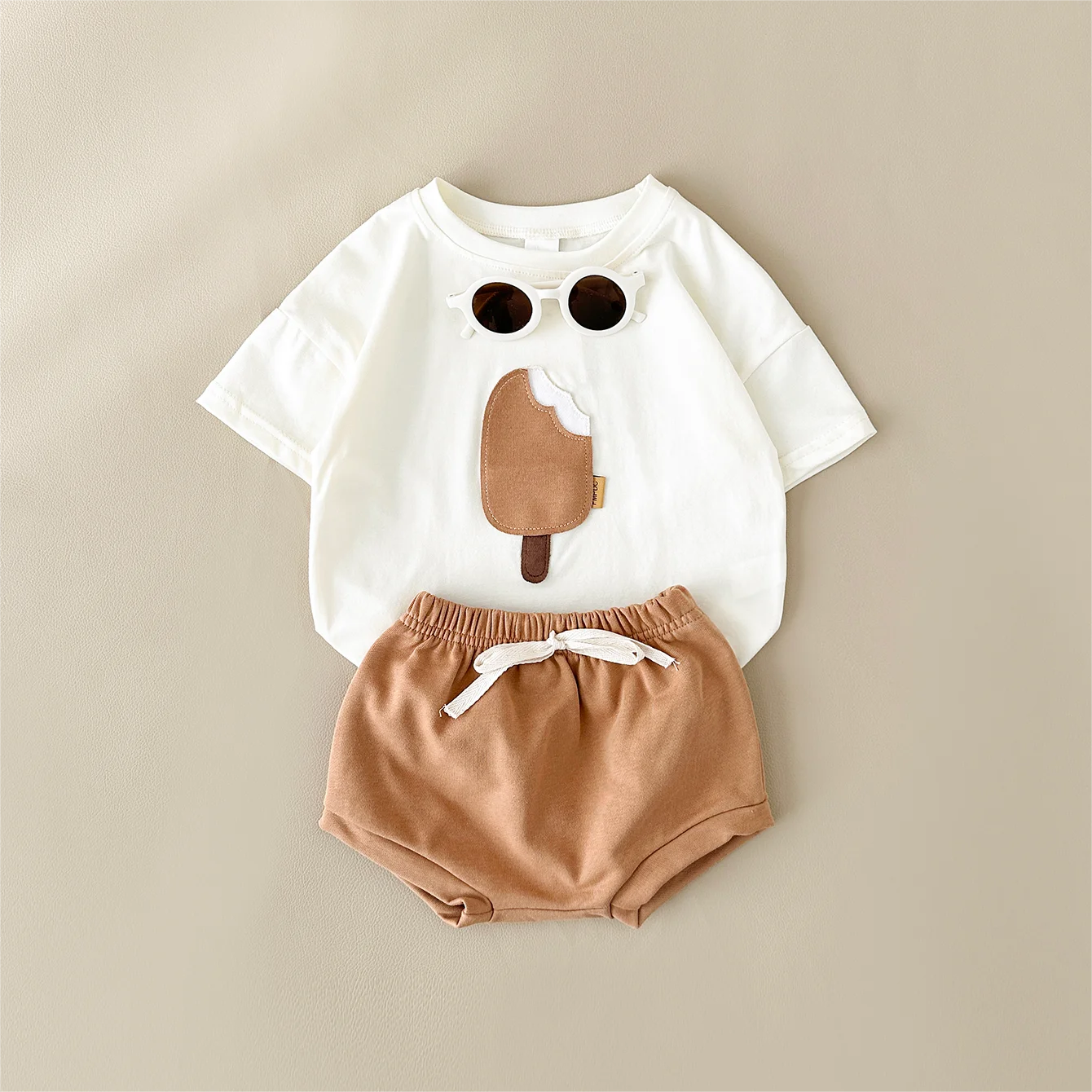 2PCS Infant Suit Summer Newborn Baby Children Clothing Set Boy Girl Ice Cream Patch T-shirt+Triangle Shorts Cotton Kids 0-3Y