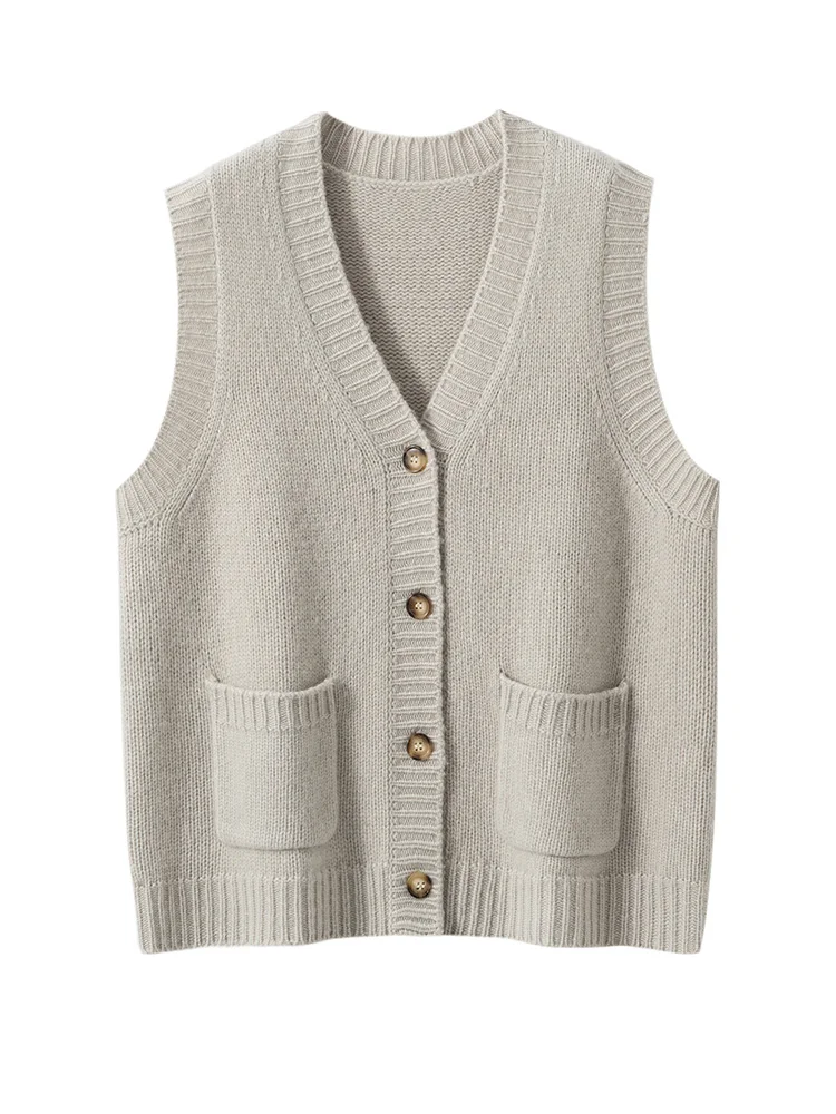 

Basic Vest Sweater 100% Cashmere Women's Waistcoat Autumn Winter V-Neck Sleeveless Cardigan Vest Warm Knit Pile Up Wear Clothing