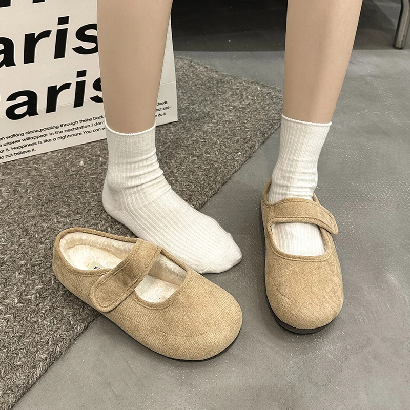 Vrouwelijke Schoenen Slippers Casual Slides Ondiepe Cover Teen Bont Slippers 2024 Luxe Pluche Mary Janes Retro Bont Schoenen Slippers Casua