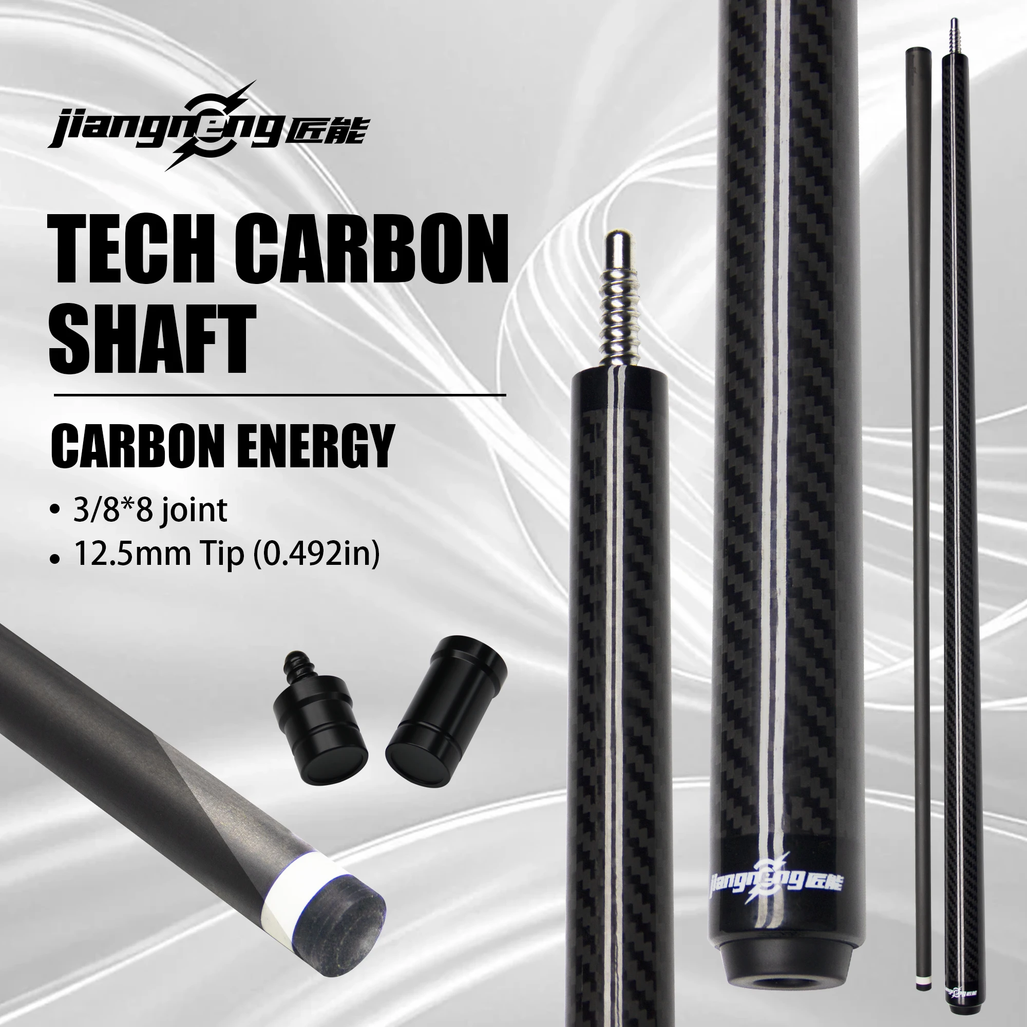 Carbon Energy 12.5mm Pro Pool Cue - Full Carbon Fiber Shaft for Explosive Power & Precision, Stainless Steel Joint
