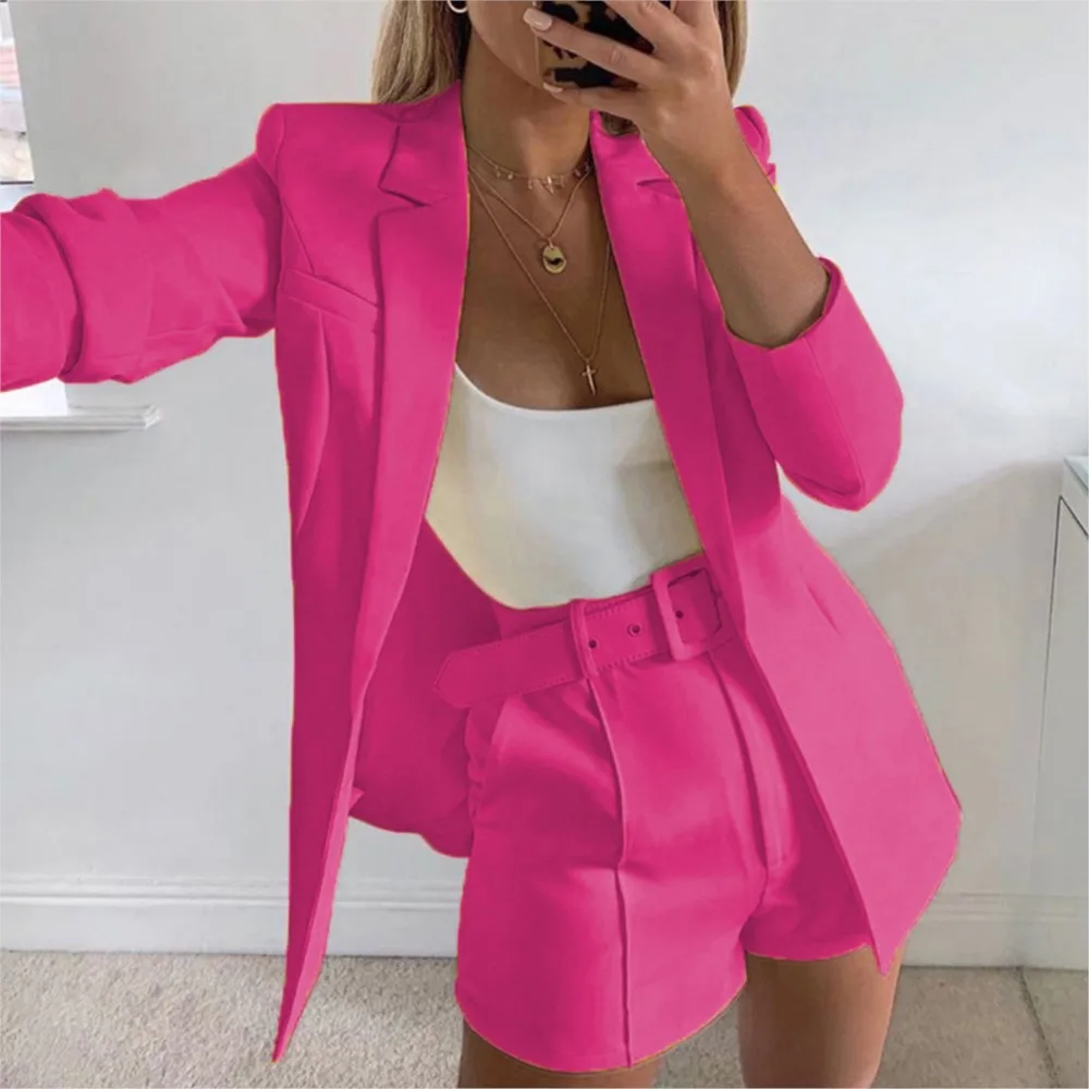 Abito moda donna Set due pezzi Cardigan a maniche lunghe con risvolto Top + pantaloncini 2025 Abito sexy primavera e autunno Casual Office Ladies