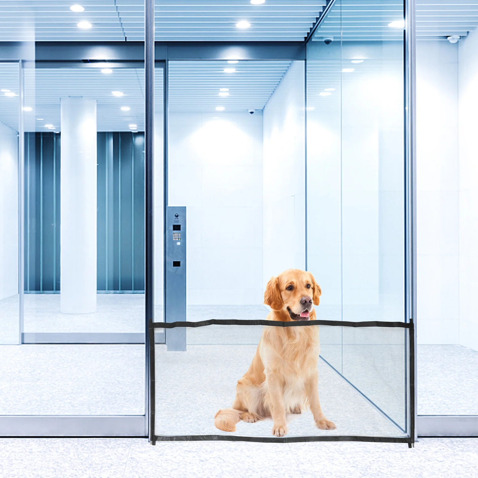 1 Juego de 1 Juego de puerta de seguridad para mascotas y bebés, valla retráctil de acero y nailon duradera, puerta de aislamiento de malla plegable para interiores y exteriores