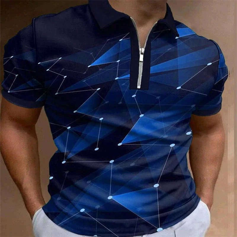 Summer Trend Tie-dye Geometric Pattern Men's Polos T-Shirts Short Sleeve 3D Printed Hip Hop POLO Tee 6XL Plus Size Zippers Tops