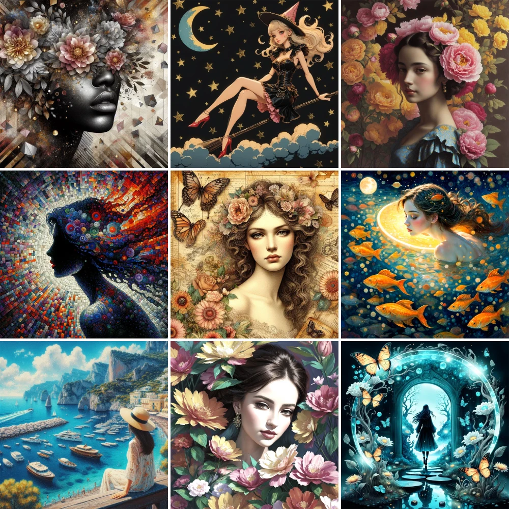 

Portrait Girl Flowers Pre-Printed Cross Stitch Complete Kit Embroidery Hobby Needlework Handicraft Handiwork Counted Design Gift