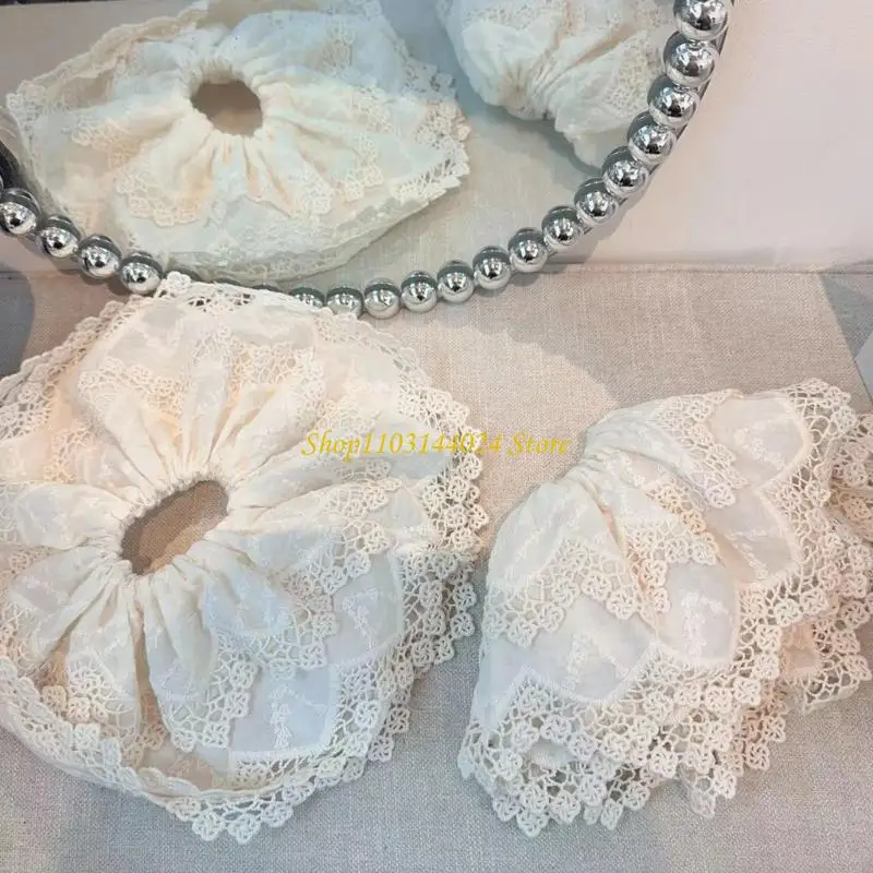 

N5KE Lace Trim Hair Tie DoubleLayer Hair Buns Scrunchies Elastic Hair Circle Big Scrunchy Elegant Hairband Female Hair Decors