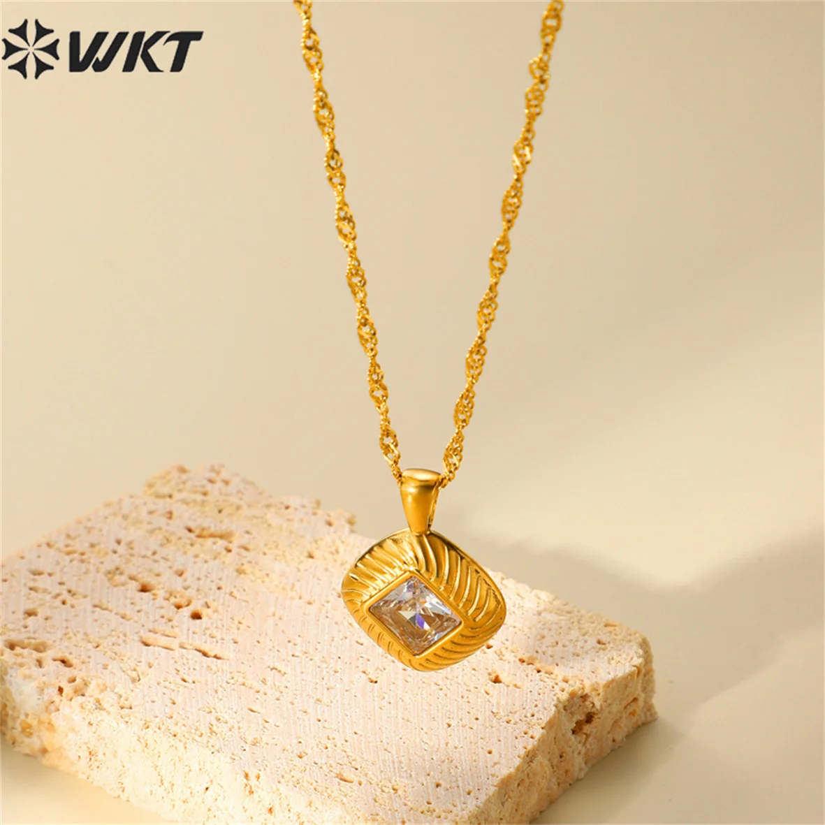 WT-REN038 WKT 2022 Square shape pendant STAINLESS STEELnecklace jewelry new high quality chain trend Palace party