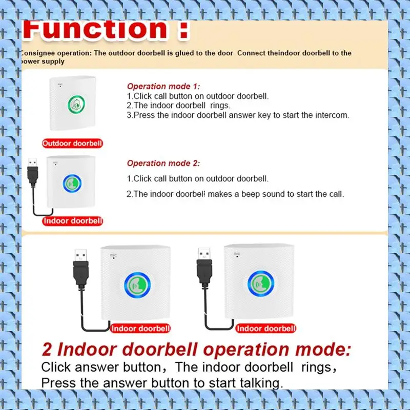 

NOCM Wireless Long Distance Voice Intercom Full Duplex Door Phone Two Way Audio Doorbell Welcome Chime Elderly Bell
