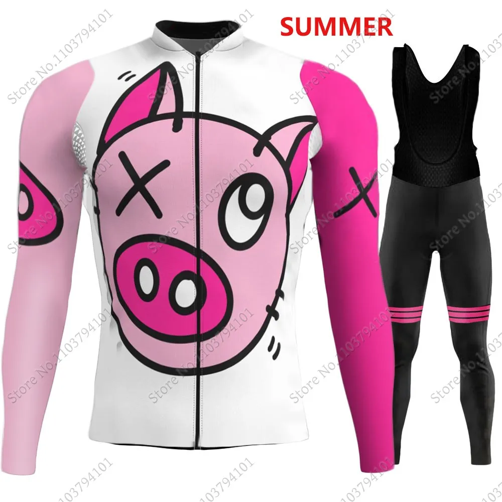 Cartoon Anime pig 2024 Cycling Jersey Set Mens Long Sleeve Summer Clothing Road Pants Bib Bike Suit MTB Maillot Ropa