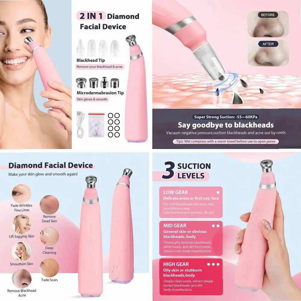 Diamond Microdermabrasion Machine for Face, Portable Skin Care Device for Blackhead Removal & Facial Rejuvenation