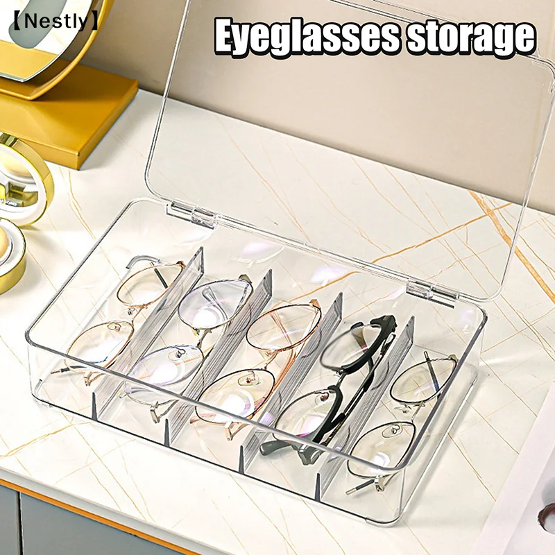 Multifunctional Transparent Glasses Storage Box 5 Grids Devided Sunglass Organizer Dustproof Eyeglasses Container〔Nest〕