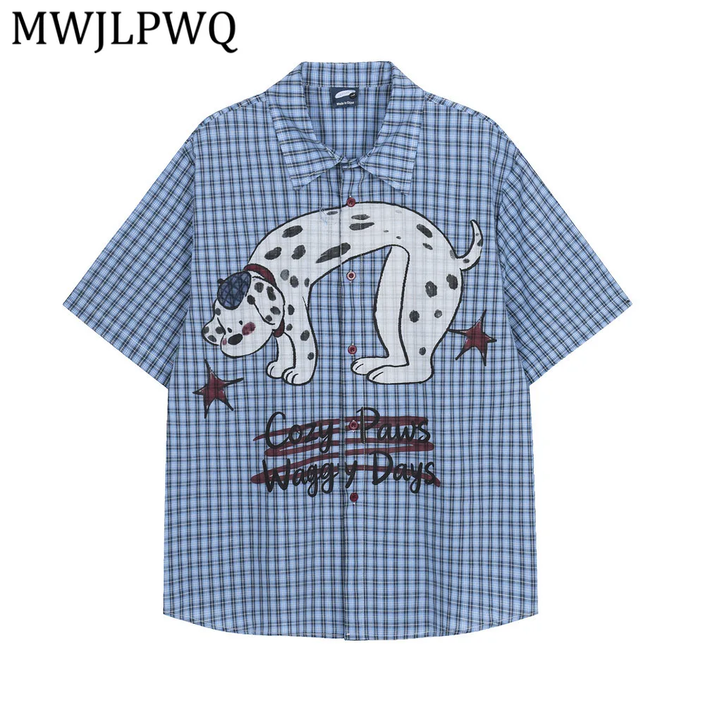 

Мужская свободная повседневная рубашка с коротким рукавом и принтом в клетку MWJLPWQ, модная рубашка с отложным воротником в стиле хип-хоп, летняя уличная одежда, новинка 14551