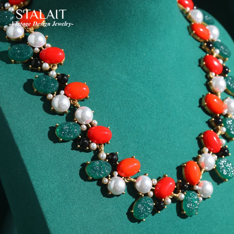 

Vintage Cherry Choker Pearl Necklace Natural Stone Collar Oval For Woman Antique Jewelry Party Gift Christmas Accessories 2025