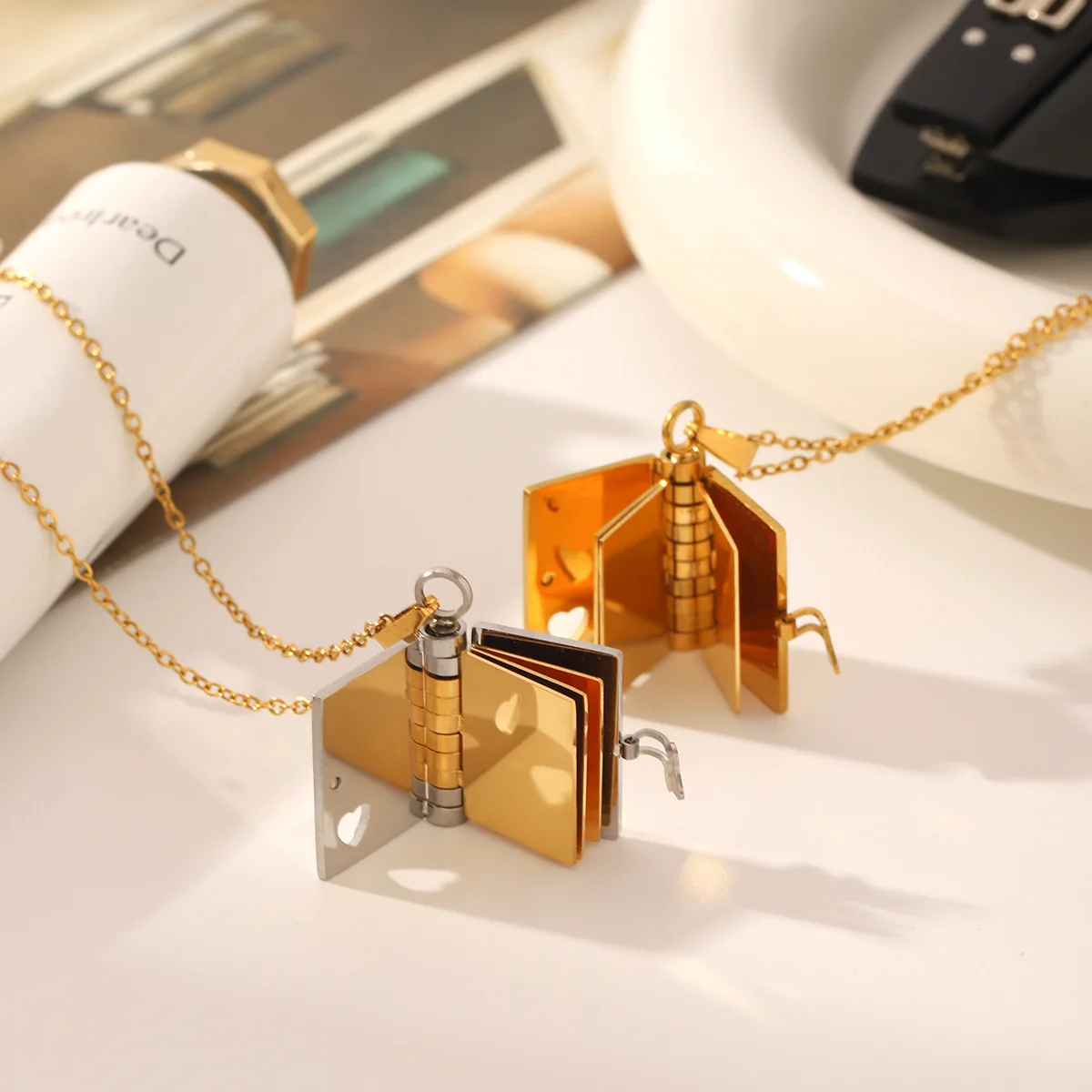 

Personalized Book Locket Necklace Engrave Petite Personalized Message Stainless Steel Jewelry Pendant for Women Birthday Gift