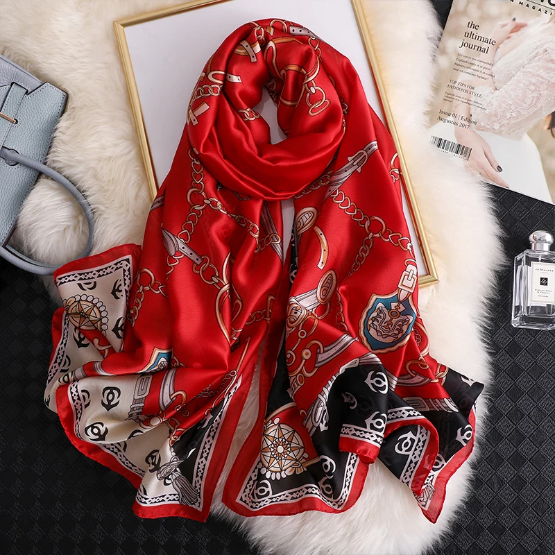 Luxury Brand New Style Spring Summer Women Big Flower Print Scarf Ladies Popular Beach Silk Shawl Fashion Headcloth