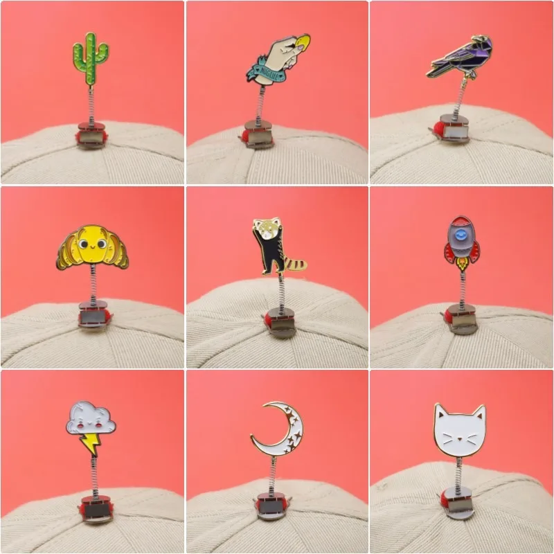 트렌디한 모자 핀 - 유광 에나멜 재미있는 캡 스프링 액세서리