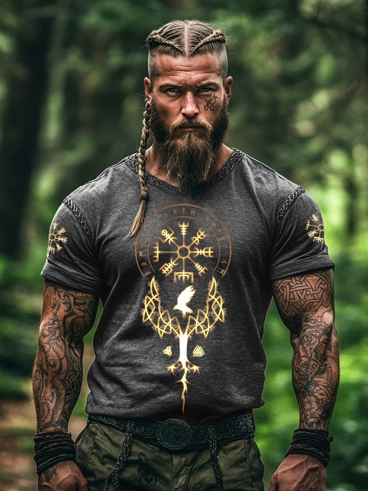 New Summer Collection Men's Fashionable Outdoor T-Shirts—3D Retro Totem Print Workout T-Shirts Men's Short-Sleeve Sports Tops