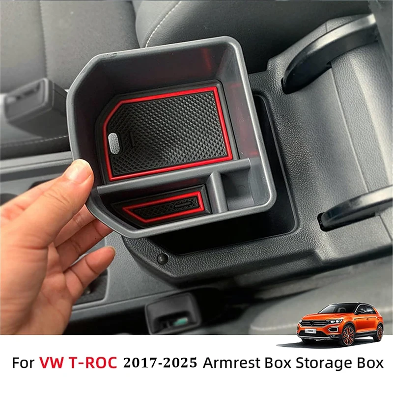

For Volkswagen T‑Roc 2017-2025 ABS Center Console Armrest Storage Box Insert Arm Rest Organizer Tray Accessories