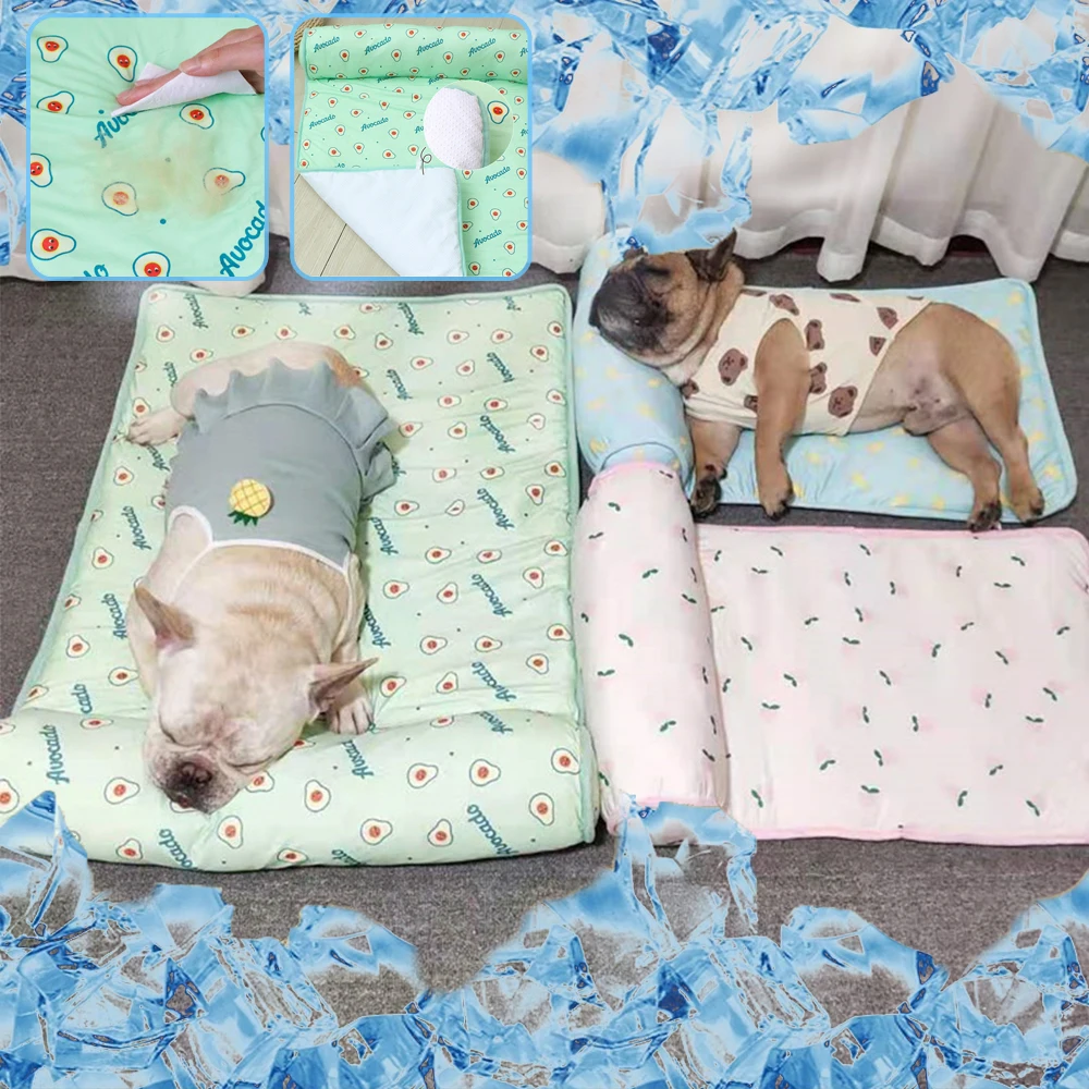 

Ice Silk Cool Fabric Dog Mat Summer Pet Cold Bed with Non-Slip Backing Portable Non Sticky Fur Easy To Clean Canapé Pour Animaux