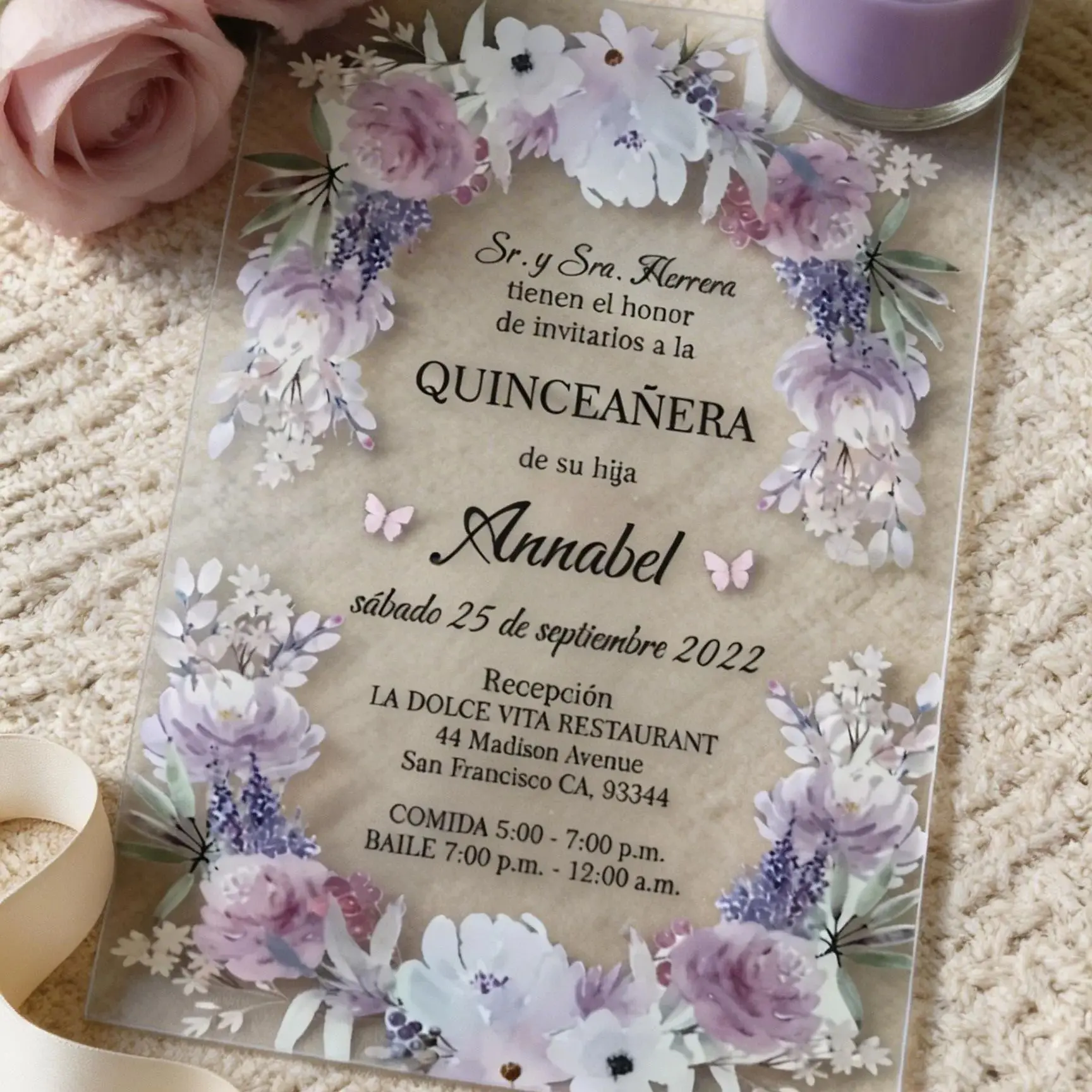 

Acrylic Invitations,Personalized Quinceañera & 1st Birthday Party Cards,Transparent Invitations for Sweet 15, Baby Shower Favors