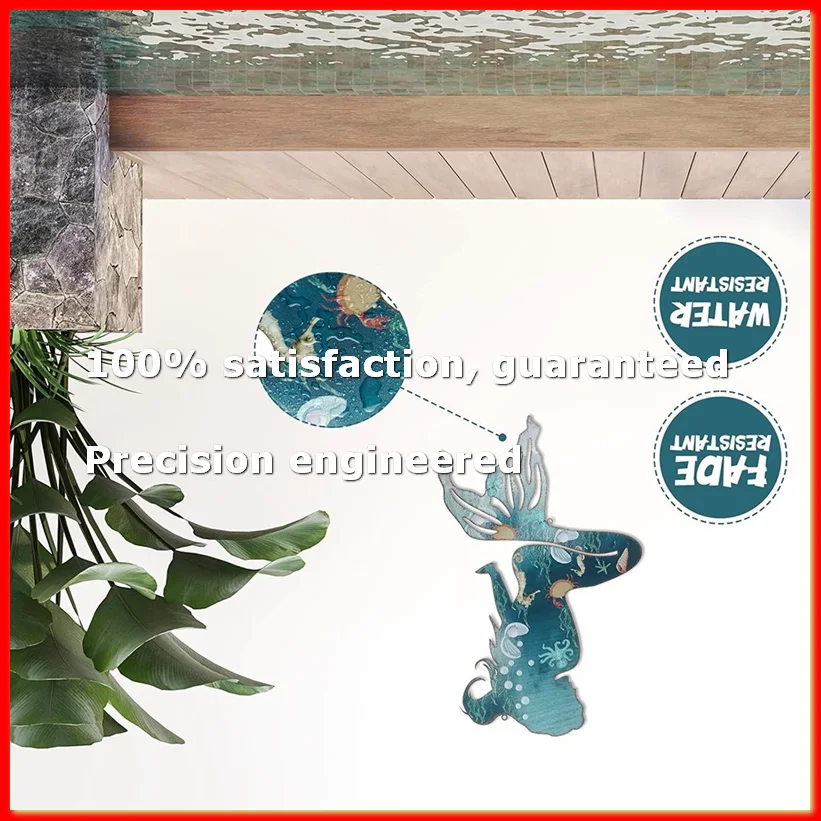 Metal Mermaid Wall Art Rustic Hanging Mermaid Wall Decor Blue Metal Mermaid Decorations Elegant Mermaid Sculpture 25cm-A79M