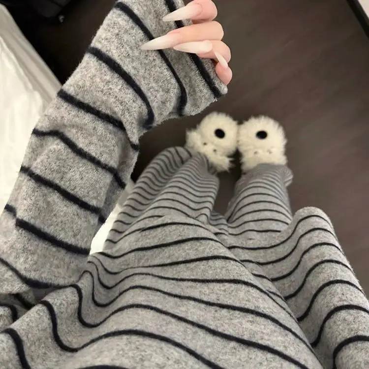 Striped Sleepwear Women Pajama Sets Piiama Pants Sets for Women 2 Pieces Casual Korean Night Wears Button Spring Home Suit 2025