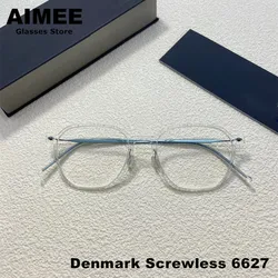 Denmark Brand Screwless Titanium Glasses Frame Men Polygon Prescription Eyeglasses Women Optical Blue Light Read Spectacles 6627