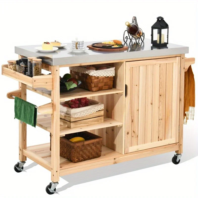 Outdoor Grill Carts with Storage Cabinet Food Preparation Cart Dining Table Cart