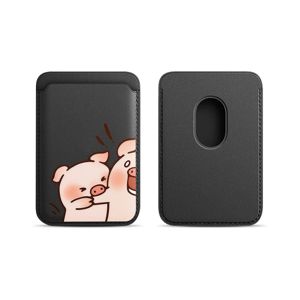 Leder-Kartenhalter mit Cartoon-Schweinchen-Motiv für Paare, Handy-Kartenhalter für Magnetische Hüllen, Geeignet für alle iPhone Magsafe Karten-Handy-Rückseiten-Taschen – Detail 9