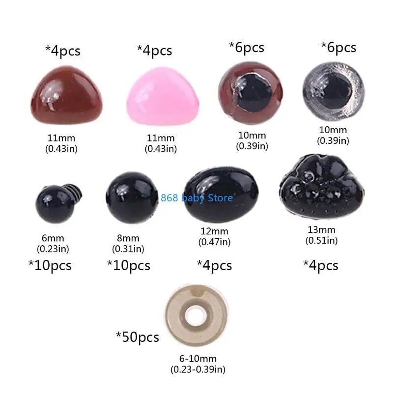 

29EE 48pcs/set DIY Multicolor for Triangle Nose Round Safety Eyes with Washers for Be