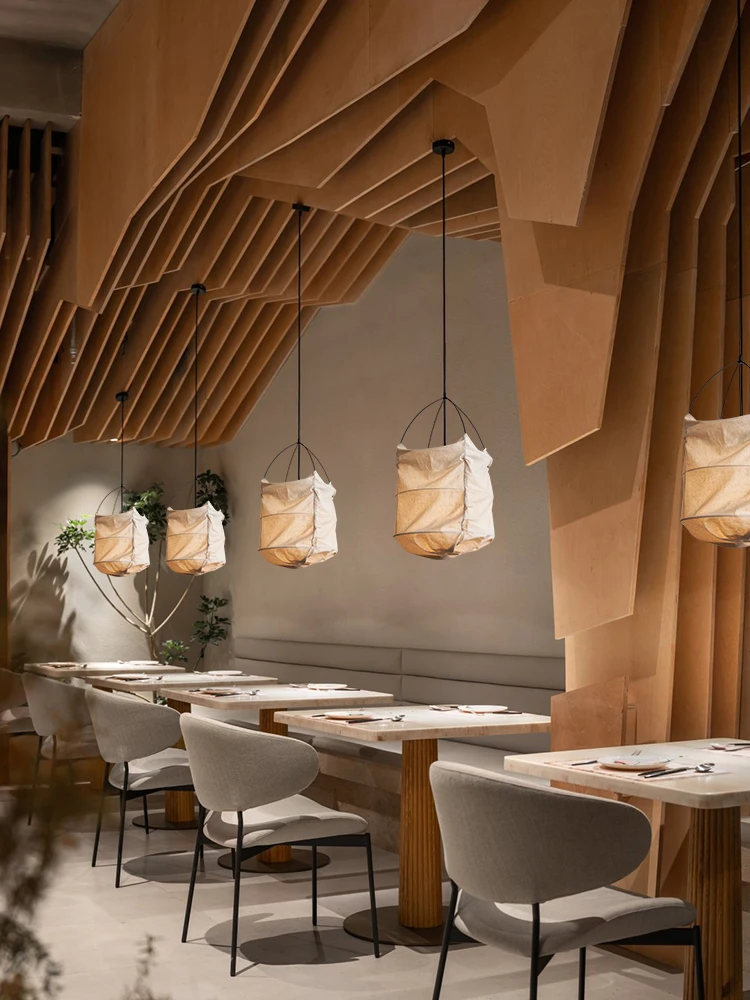 

Wabi Sabi Wind Linen Lantern Homestay Hotpot Restaurant Designer Industrial Style Japanese New Chinese Zen Restaurant Lamp