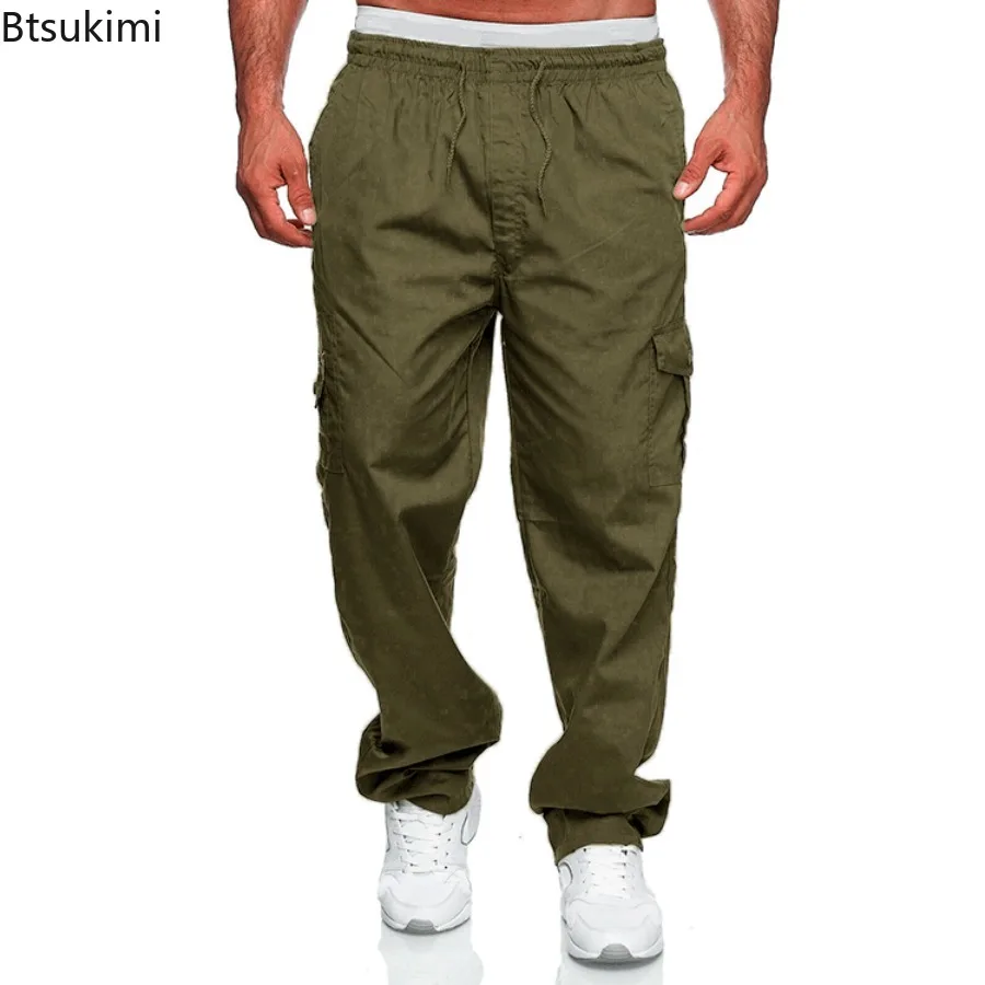 New 2025 Men's Casual Cargo Pants Spring Loose Outdoor Sports Hiking Multi Pockets Straight Leg Trousers Man Baggy Joggers Pants