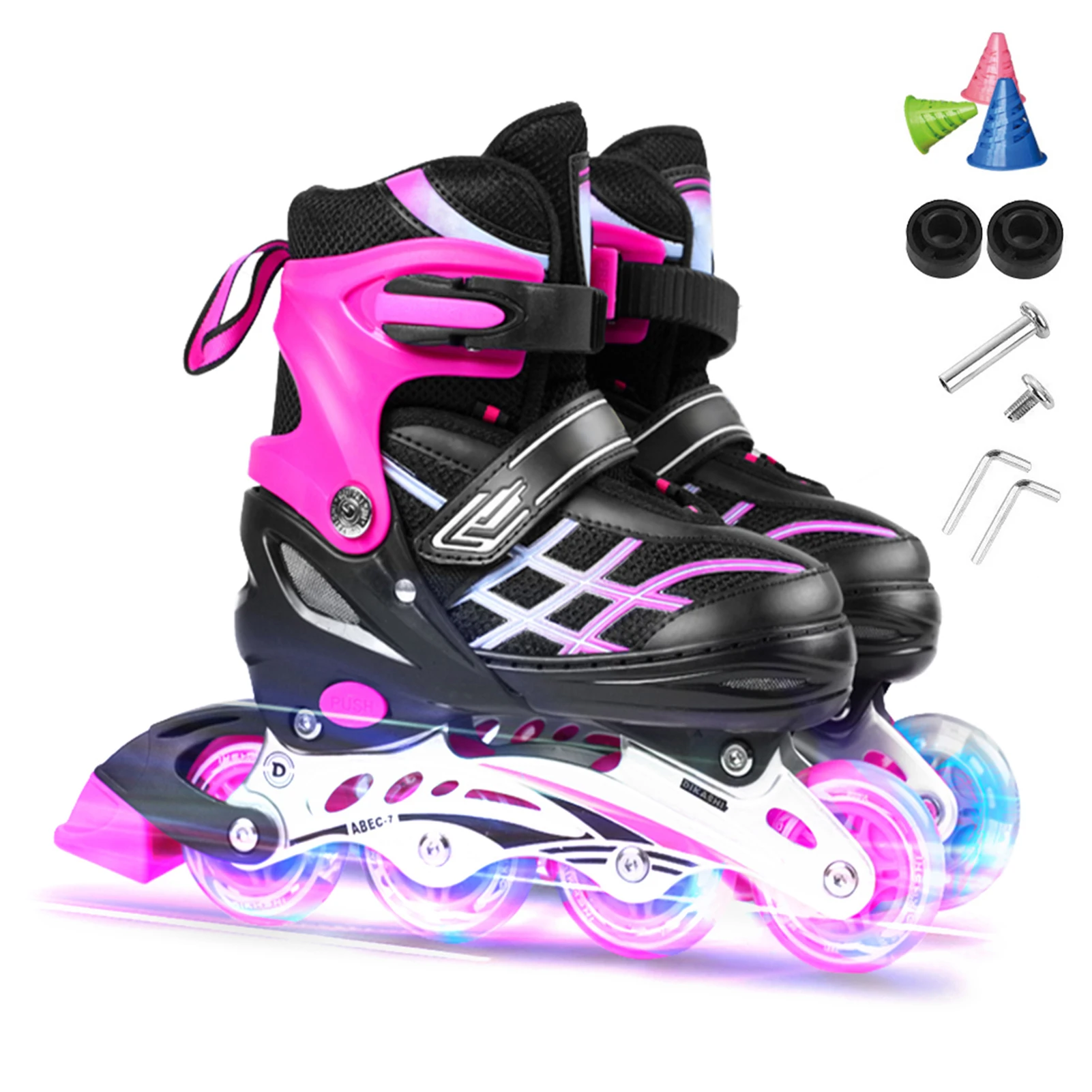 Adjustable Size Inline Skates Shoes For Kids Boy Girl PU Flashing 4 Wheels Roller Skates Children Roller Skating Sneakers Boots