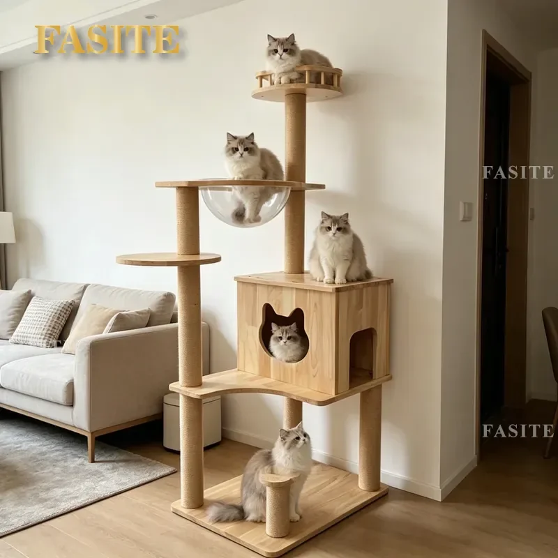 For Cat Solid Wood Climbing Frame Space Saving Capsule Bed Play House Shelf Furniture