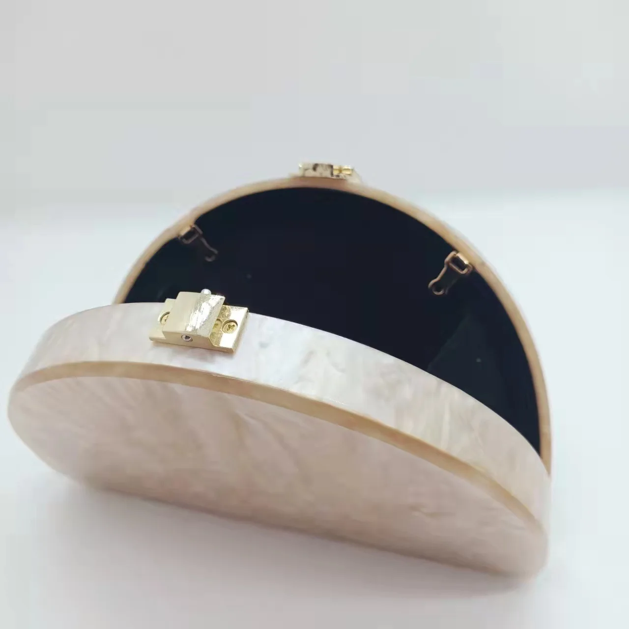 Apricot Color Half Roon Pearl  Champagne Acrylic Box Clutches Evening Lady Travel Party Gilr Shoulder Messenger Wallet Bags