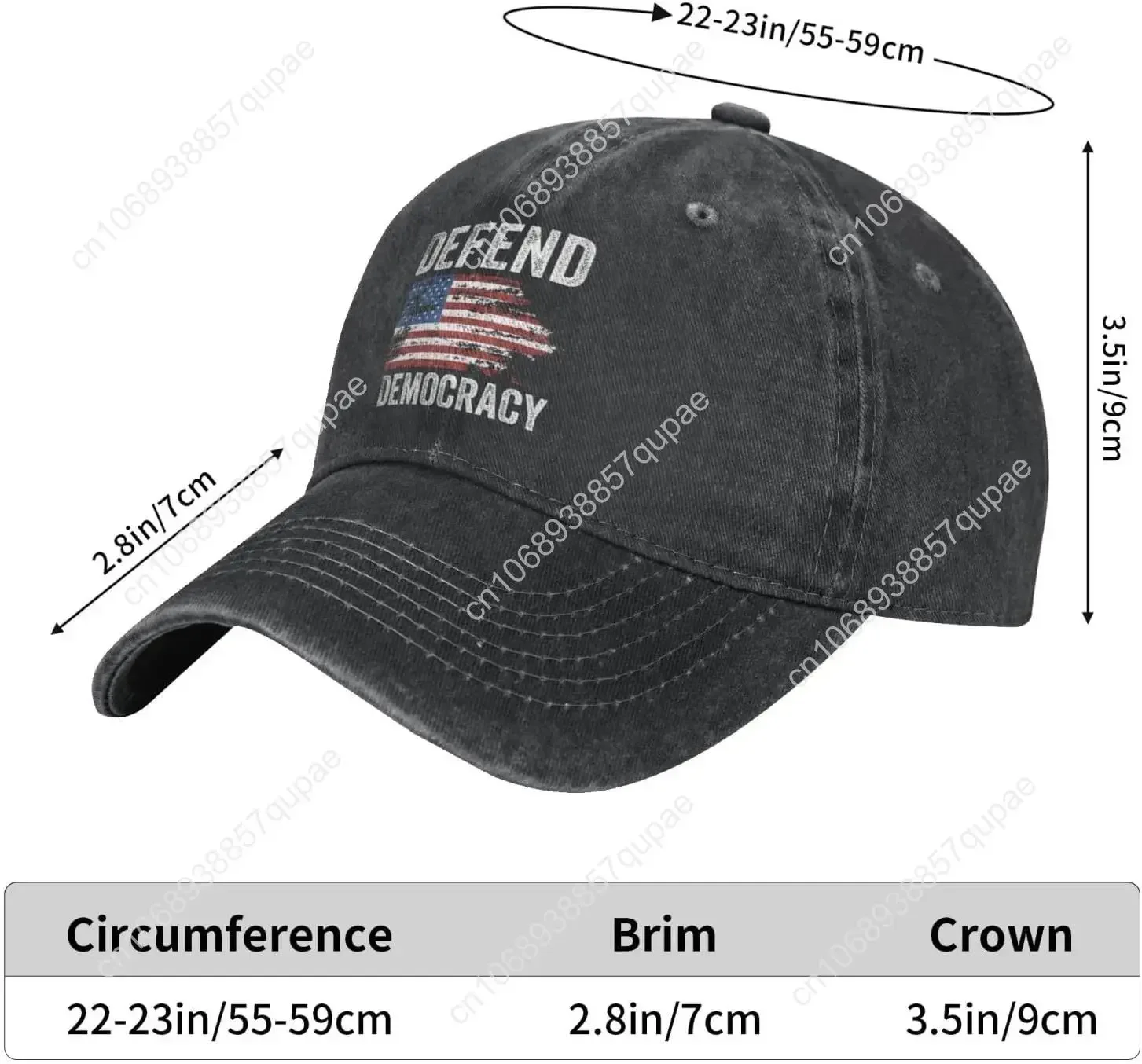 Defend Democracy Vote Blue Baseball Hat Adjustable Low Profile Dad Hat for Men Women,Black