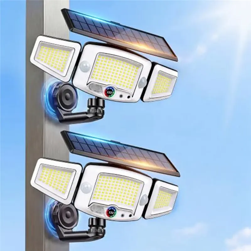 AAAN-Solar Motion Sensor Lights Magnetic Outdoor, No Drill For Metal Surface Wall Lights, 3 Head Solar Security Light