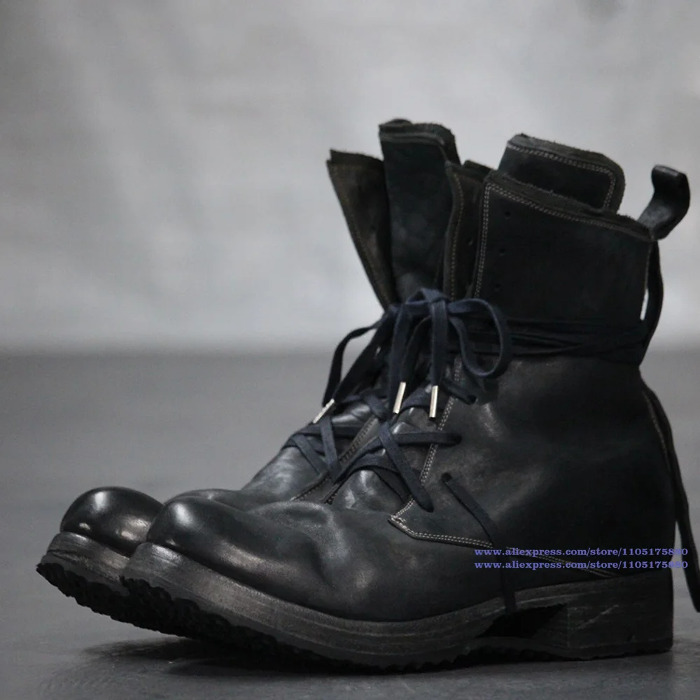 

Double Soled Motorcycle Boots for Men Soft Leather Ankle Boots Round Toe Boots Luxury Designer Men's High Top Shoes Botas Mujer