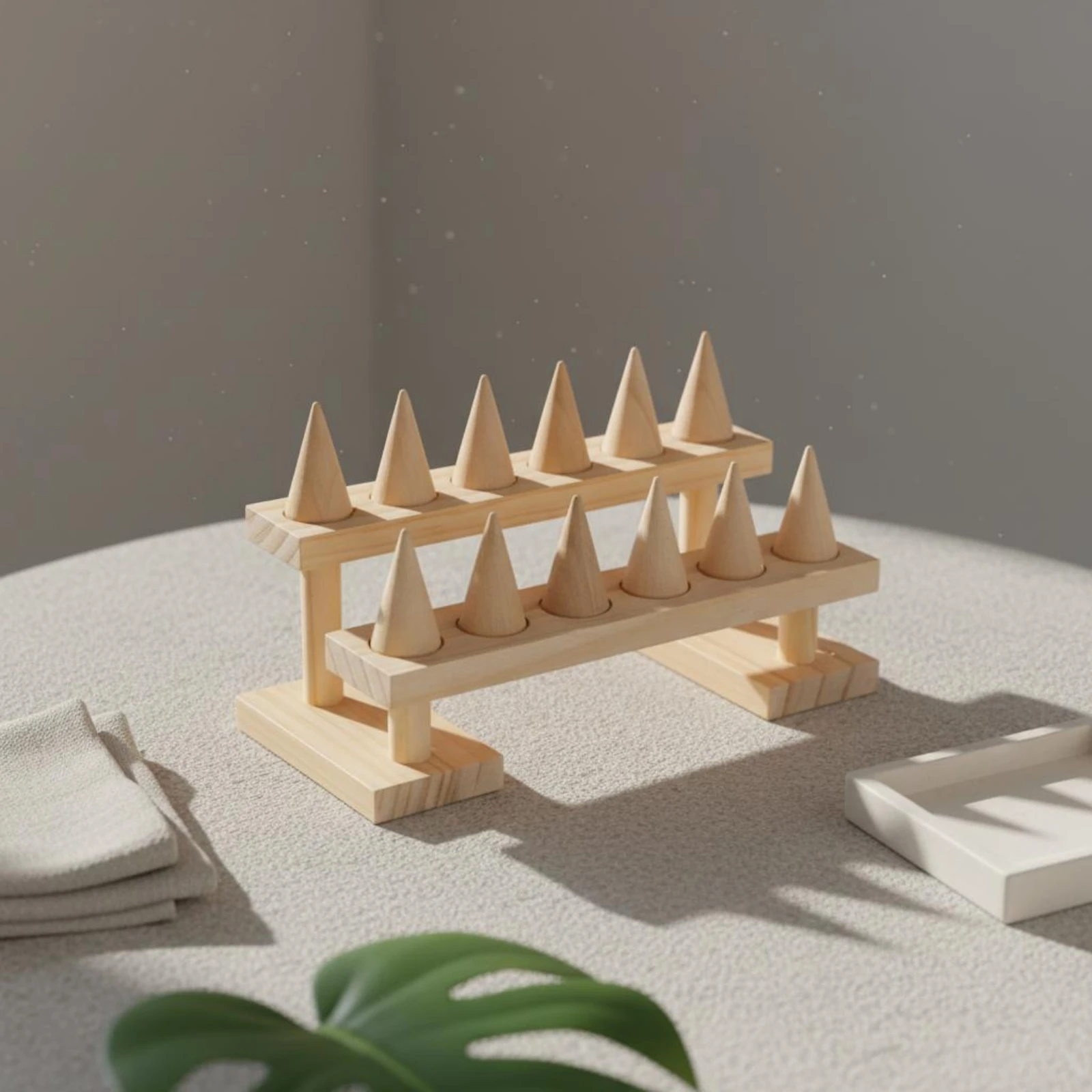 Cone Jewelry Stand Tabletop Wood Jewelry Display Rack Multi-Tier for Live Stream Sellers