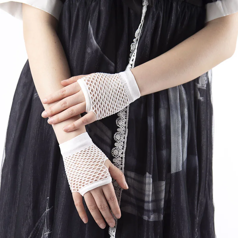 1 Pair Black Punk Gothic Short Fishnet Net Gloves for Women Fingerless Mesh Gloves Rock Night Club Party Sexy Arm Warmer