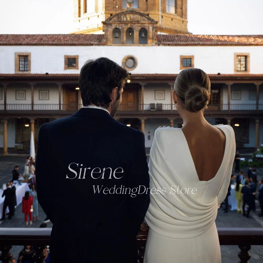 Personalizado aberto voltar vestido de casamento para as mulheres elegante branco mangas compridas plissado renda vestido de noiva tribunal trem robe de mariée 2025