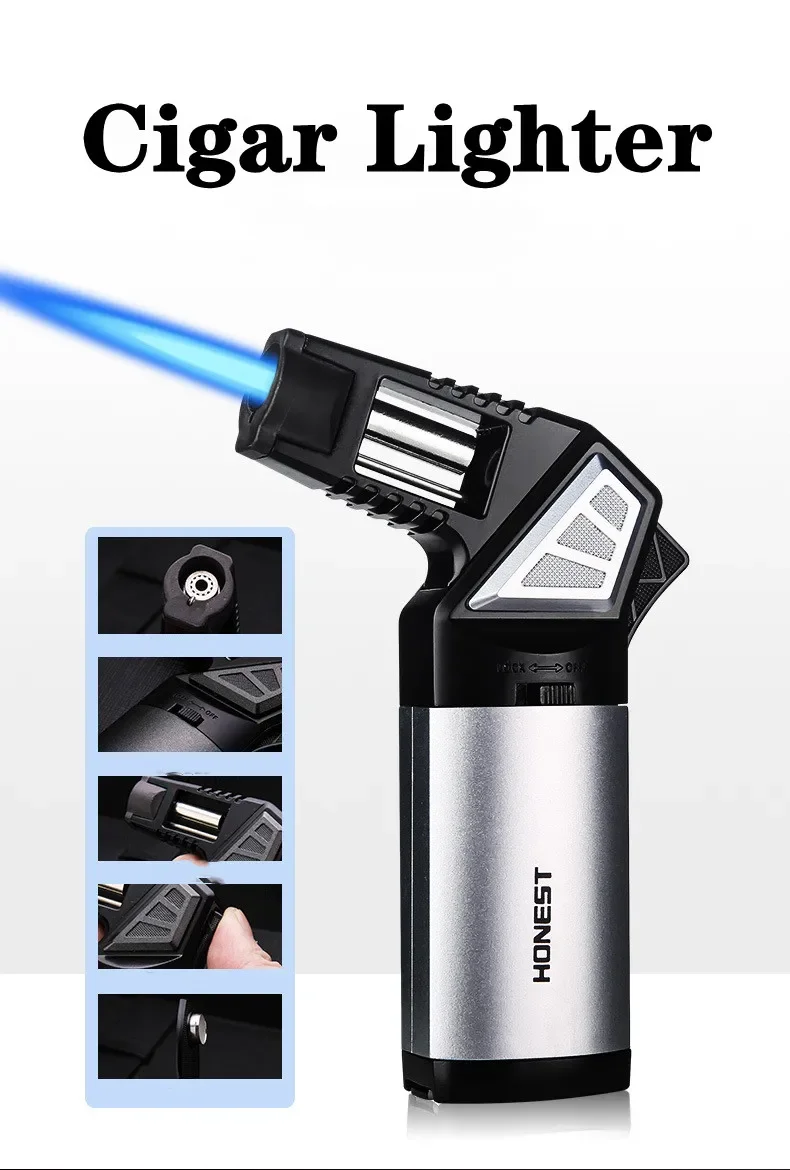 

Honest Metal Multi Outdoor Windproof Butane Gas Lighter Turbo Torch Blue Flame Straight Down Lighter Cigar Kitchen BBQ Tool