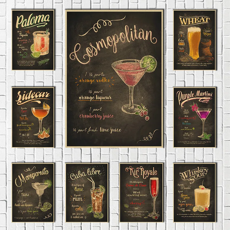 

Cocktail Vintage Pub Wall Decor For Bar Pub Club Print Art Canvas Poster For Living Room Decor Home Wall Picture