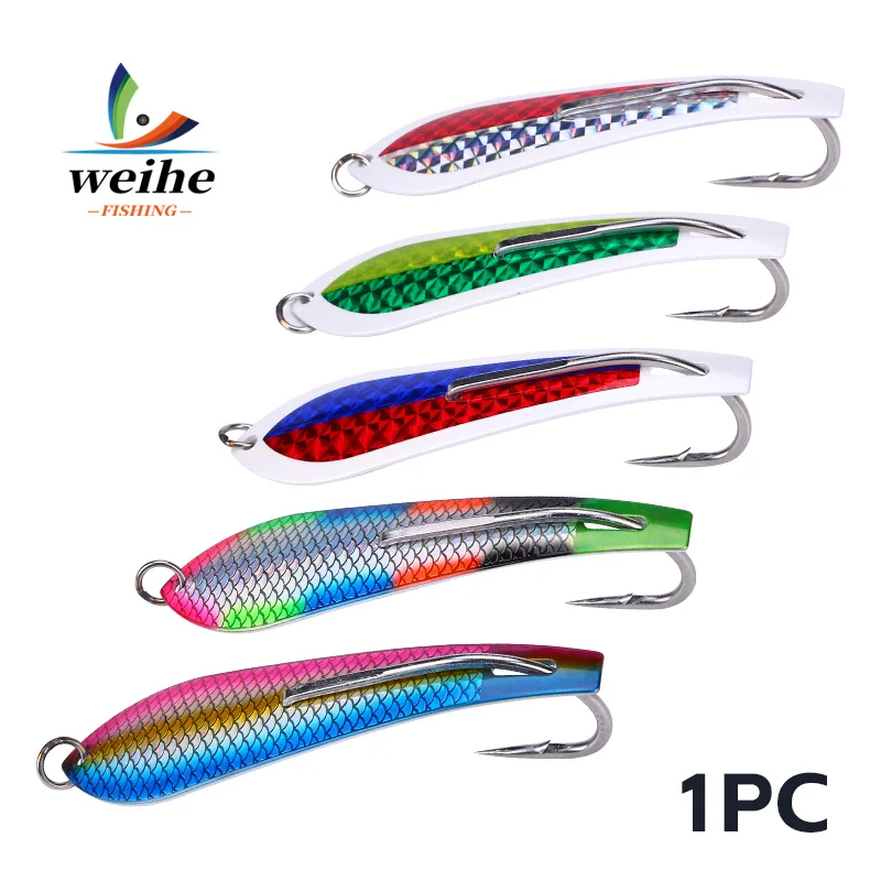 WEIHE 1 Stück Schleppfischhaken Typ A 12,5 cm 38,7 g aus Edelstahl für Hochseefischerei mit großer Paillettenverzierung