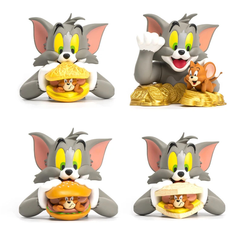 Kawaii Creativity Mini Tom and Jerry Action Figure Hamburg Toast Fashion Model Doll Kids Toy Classic Collectable Christmas Gifts